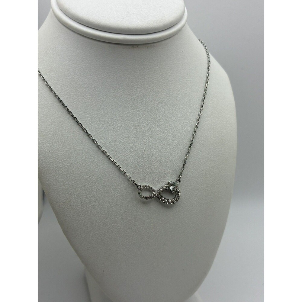 SWAROVSKI Rhodium Infinity Heart Crystal Pendant Necklace Silver Tone SIGNED